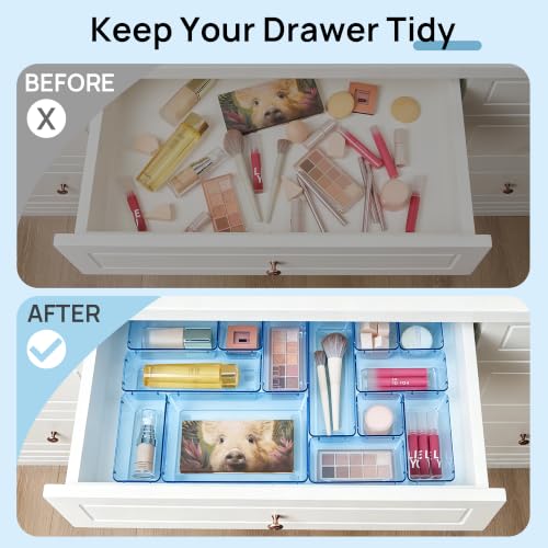 Image of Vtopmart 25 PCS Plastic Drawer Organizers Set, 4-Size Versatile Bathroom and Vanity Drawer Organizer Trays, Storage Bins for Makeup, Bedroom, Kitchen Gadgets Utensils and Office