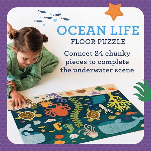 Image of Petit Collage Floor Puzzle Ocean Life 24 Pieces | Large Puzzle for Kids | Completed Puzzle 18 inch x 24 inch | Great Gift for Kids Ages 3+