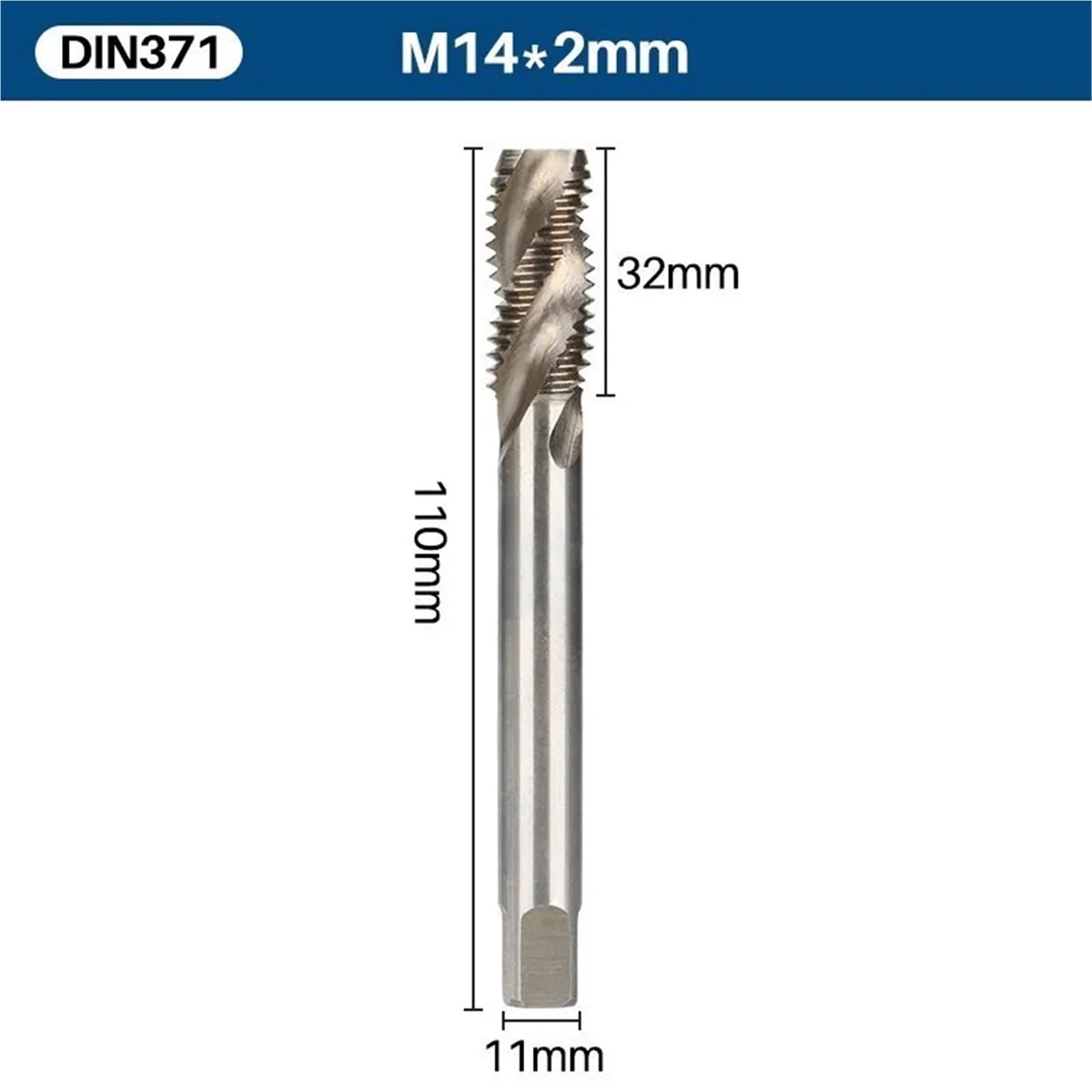 Macho de máquina M3/M4/M5/M6/M8/M10/M12/M14, Macho de roscar métrico con Ranura en Espiral, Herramientas manuales de roscado de vástago Reforzado DIN371(M14x2.0)