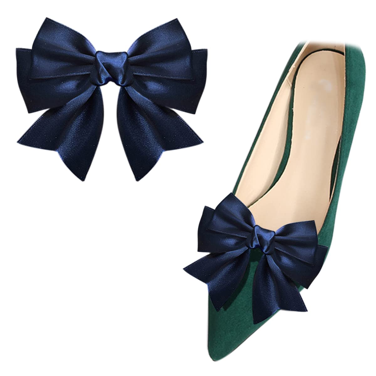 Women's Bow Shoe Clips - Detachable Satin Shoe Decoration - Cute Lolita Embellishment - Wedding Party 2 Pcs