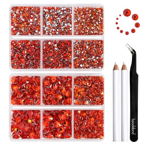 Image of Beadsland Flatback Rhinestones, Hyacinth, 8300pcs Mixed 10 Sizes | Crystal Rhinestone Round, for Crafts Nails,With Wax Pencil and Tweezers Kit, SS3-SS30, Orange