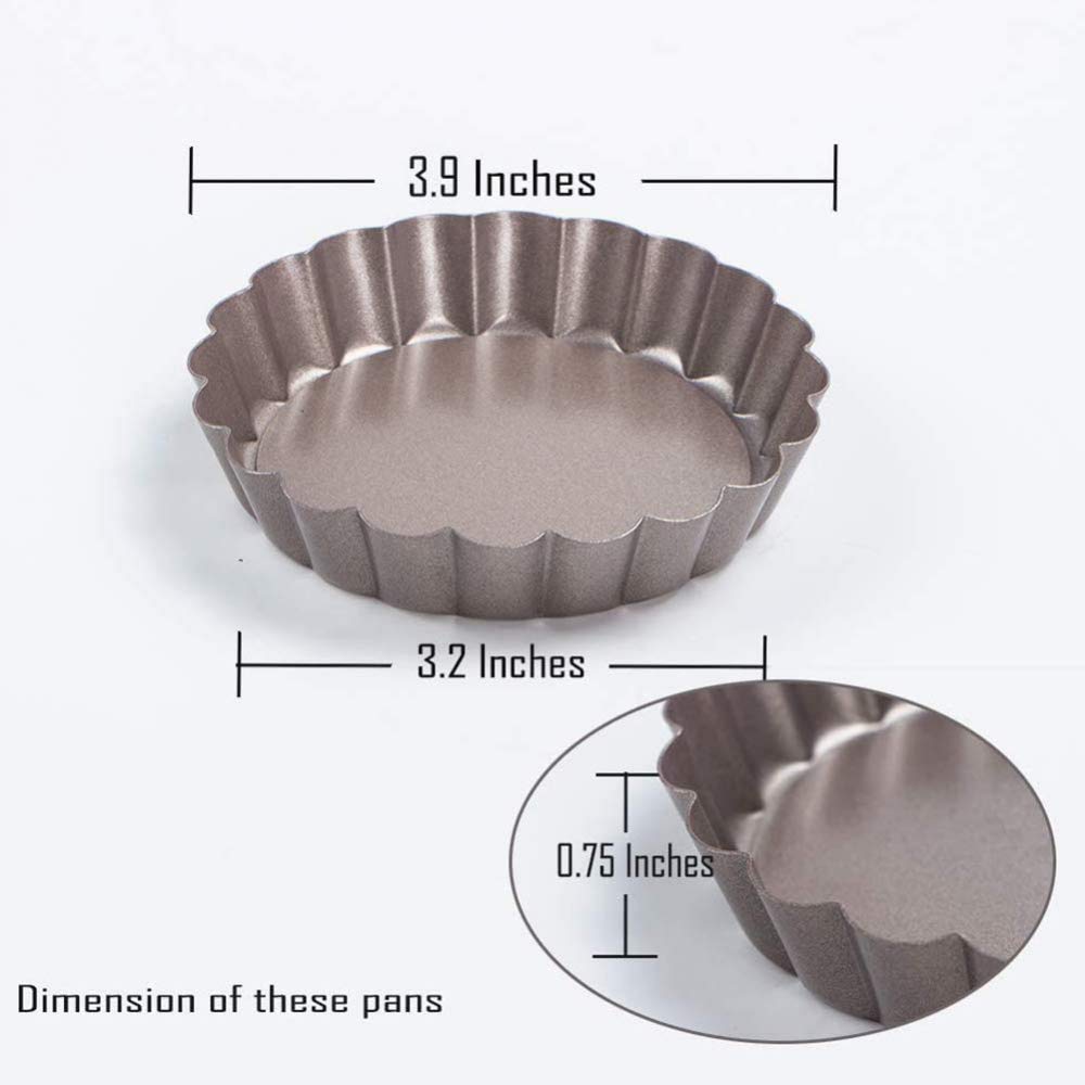 Paquete de 6 mini moldes antiadherentes para tartas, con parte inferior suelta, mini moldes para tartas, quiche, moldes redondos estriados para tartas, 4 pulgadas, 6 unidades