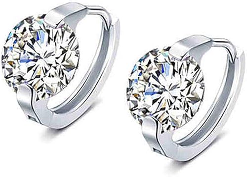 Aretes pequeños de aro pequeños de cristal de plata de ley para cartílago para dormir, aros redondos de 0.394 in para mujeres y niñas