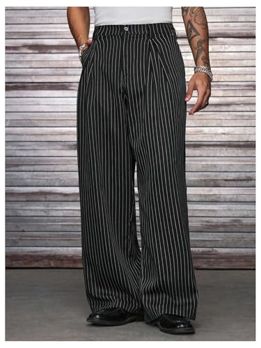 Men's Baggy Dress Pants Striped Straight Leg Zipper Fly Work Office Suit Pants with Pockets4