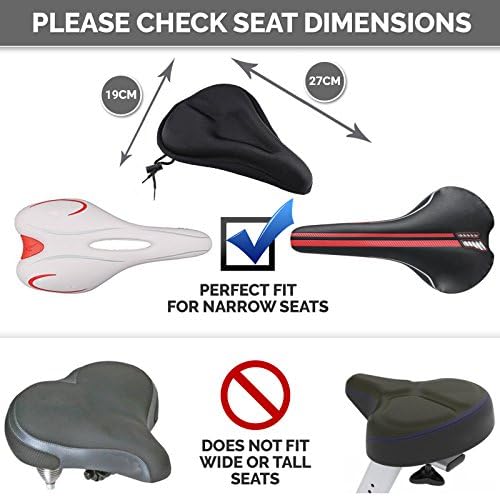 Gel Bike Seat Cover Padded - Bicycle Saddle Soft Cushioned with Non Slip Pads for Road, Mountain, Exercise Bike - Spin Bike Seat Cover