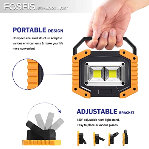 Rechargeable Work Light,FOSFIS 30W 1500 Lumens Ultra Bright Portable LED Work Lights with Stand Battery Operated Flood Light for Garage Outdoor Camping Emergency and Work Site Lighting (Yellow/2Pack) - Image 4