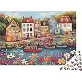 Colorful Canal Houses 100% Recycled Cardboard Dutch Canal Houses 1000 Piece Jigsaws Adults and Children Challenging Brainteasing 38x26cm/1000pcs