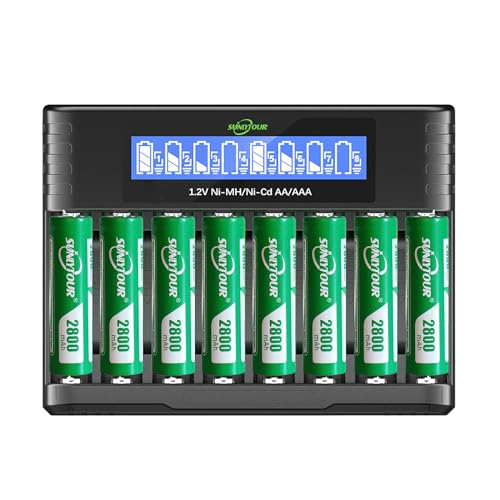 Chargeur de batterie avec 8 piles 2800mAh AA Ni-MH longue durée pour intérieur