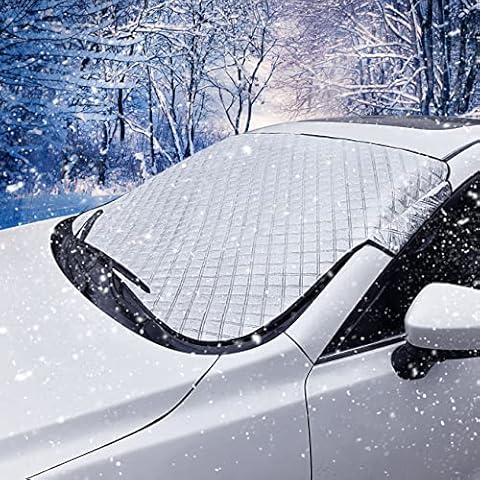 Helloleiboo Car Windshield Snow Cover Ice Cover with 2 Layers Protection, Waterproof Sunshade Universal Fit Most Car, SUV, Truck, Van Cover