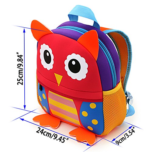 Hipiwe Little Kid Toddler Backpack Baby Boys Girls Kindergarten Pre School Bags Cute Neoprene Cartoon Backpacks For Children 1~3 Years Old (Red Owl) #TOP6