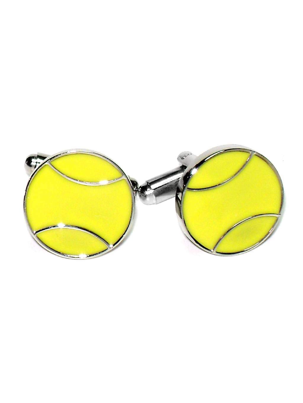 Silver-Tone Men's Cuff Links YELLOW TENNIS BALL Shaped Cufflinks