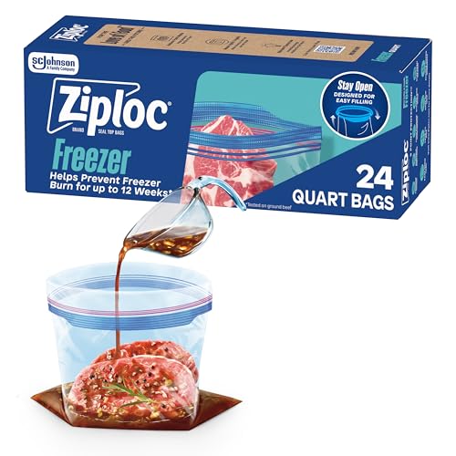 Ziploc Quart Food Storage Freezer Bags, Stand-Up Bottom, Easy to Fill, 24 Count - image 1