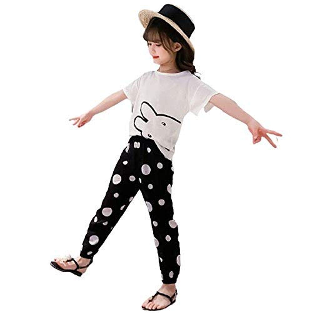 KHFKHF Girls Polka Dot Half Sleeve Top and Capri Set (White, 3-4 Years)