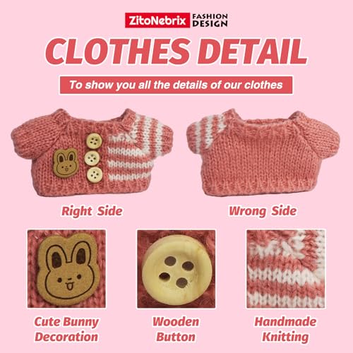 cloth for 15cm  17cm doll5-piece handcrafted crochet clothes outfitno doll - light pink clothes  light pink bear-shaped velvet hat  glasses  shoulder bag  white canvas shoes