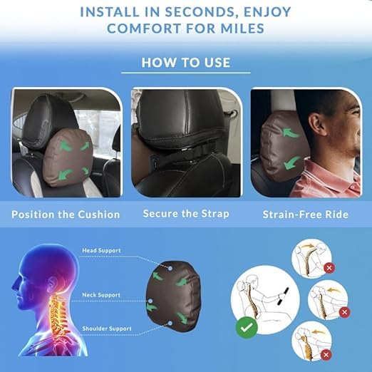 Image of Neodrift 'CloudFlex' (Set of 2) | (Color - Brown) Car Back Seat Neck Rest Cushion Ergonomic Neck Support with Premium Fiber Fill, Pain Relief for Neck and Shoulder
