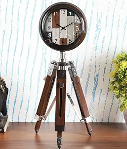 TYAGI Wooden Table Clock Antique Style Office Home Decor handicrafts Items Wedding Gift Bedroom Living Room Table Clock Colour Brown