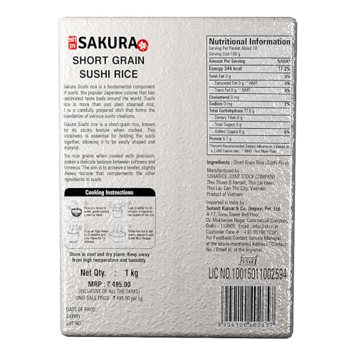 SHINSAKURA Sushi Rice 1 Kg Vacuum Packed