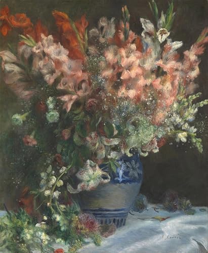 Toile Glaïeuls dans un vase de Renoir, grand tableau 60x90cm pour décoration salon