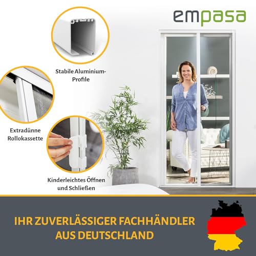 empasa Insektenschutz Fliegengitter Tür Rollotür Insektenschutzrollo SMART Schiebetür Rollo ausziehbar, individuell zuschneidbar, in verschiedenen Größen und Farben als Selbstbausatz