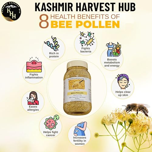 Image of Kashmir Harvest Hub Bee Pollen -500g | 100% Pure & Natural Superfood | Raw & Unprocessed | Anti-Oxidant | Rich in Protein & Immunity Booster | Granule Form | NPOP Organic Certified
