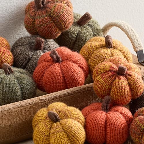 Image of Cozy Mini Knit Pumpkin Set of 12 (Spiced Maple Full Set) | Spiced Maple Full Set, Autumn Table Decor, Fall Thanksgiving Table, Gift for Friend