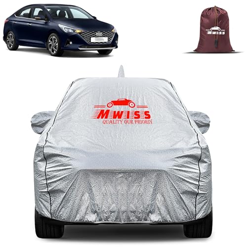 Image of Waterproof Car Body Cover for Hyundai Verna 2023 | Mirror & Antenna Pocket Anti-Scratch with Soft Cotton Inner Lining Triple Stitched Protection| Heat Resistant | Rain Protection (Silver)