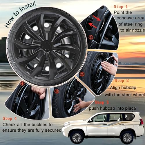 Image of Hubcap Wheel Cover Replacement R16 Hub Caps Universal-Fit Steel Wheel Rim Cover ABS Material Exterior Accessories for Car Truck SUV -Set of 4(16-inch,Black)