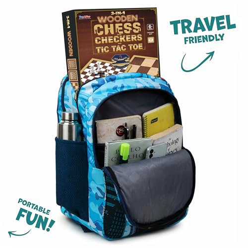 Image of Toyaffair Wooden Board Game Set - Checkers, Chess, and Tic Tac Toe -Multi Game Board for Kids and Adults, Portable Family Fun Game (3 in 1 Wooden Board Game)