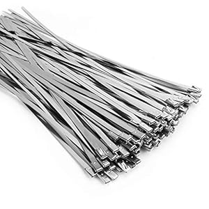 Metal Zip Ties (100PCS 11.8 Inch), 304 Stainless Steel, Heavy Duty Self-locking Cable Ties, for Exhaust Wrap, Chain Link Fence Parts, Heat Resistant Fencing Tie. for Pipe, Auto repair.