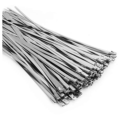Metal Zip Ties (100PCS 11.8 Inch), 304 Stainless Steel, Heavy Duty Self-locking Cable Ties, for Exhaust Wrap, Chain Link Fence Parts, Heat Resistant Fencing Tie. for Pipe, Auto repair.