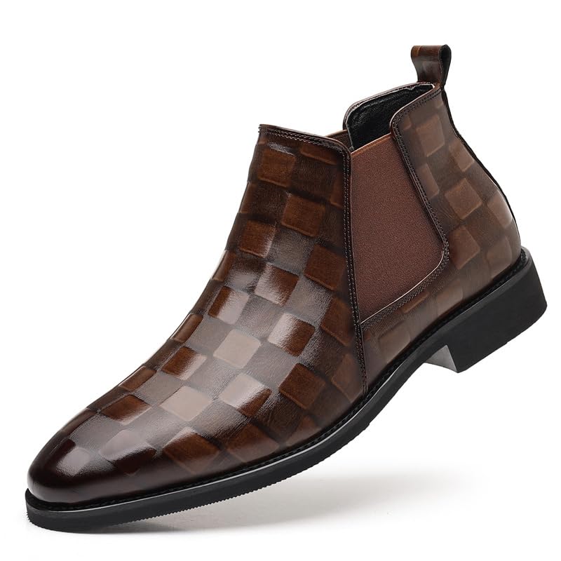 Men's Print Leather Elastic Band Chelsea Boots Retro Pointed Tip Slip On Wearable Non Slip On Chukka Ankle Boots For Business Formal Work Casual Dress Boots