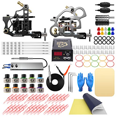 Wormhole Tattoo Kit Complete Tattoo Machine Kit Tattoo Gun Kit for Beginners Tattoo Power Supply 2 Tattoo Guns 10 Tattoo Ink 30 Tattoo Needles Tattoo Supplies for Tattoo Artists TK089