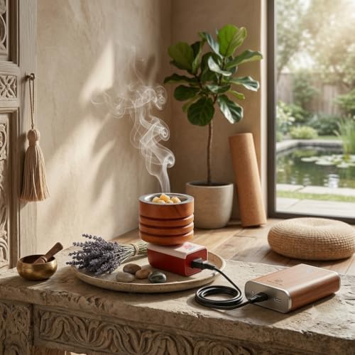 Image of Sheesham Wooden Kapoor Dani, Pooja Camphor Diffuser for Home Bakhoor Burner Puja Kapoor Dani Electric Kapoor Dani for puja Kapoor Machine Diffuser