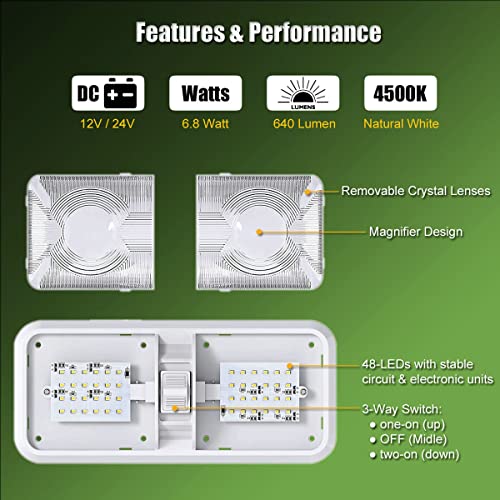Yesche Universal Rv Led Lights Interior 12V 24V White Lighting With On/Off Switch Super Bright For Car Truck Trailer Rv Boat Camper Van Caravans Ceiling Roof Lamp Fixture Dome Light Accessories 4-Pack #TOP2