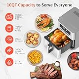 Air Fryer 10 Quart, Large Air Fryer for Families, 6 Cooking Functions AirFryer, 400°F Temp Controls in 5° Increments, Ceramic Coated Nonstick Basket and Crisper Plate, Dishwasher-Safe, 1700W, Grey