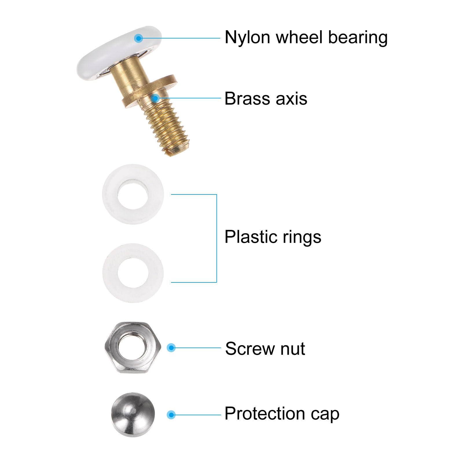 sourcing map Lot de 4 roulettes de rechange pour porte de douche, 20 mm de diamètre, pièce de rechange pour porte de douche coulissante en verre