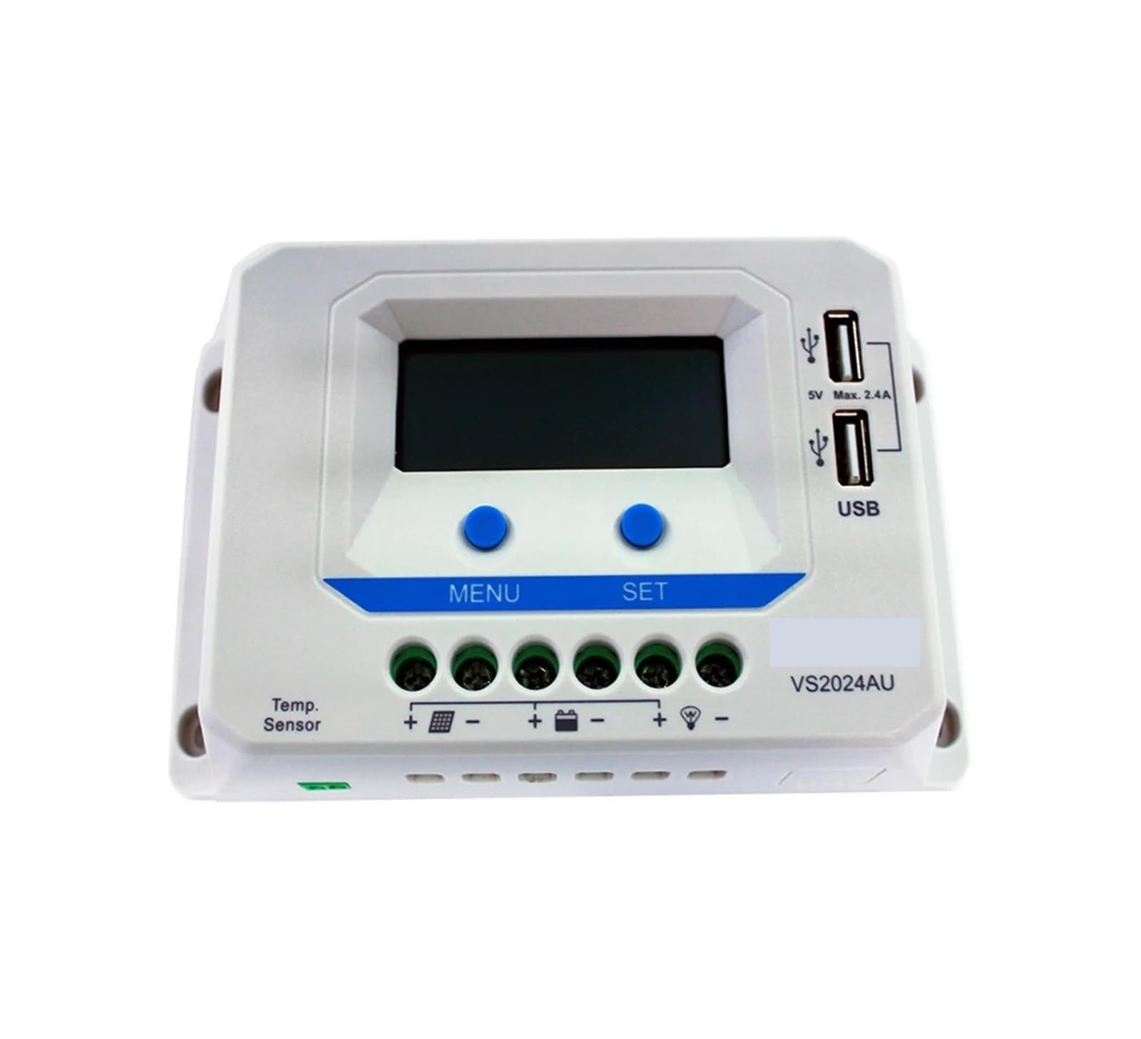 Controlador de carga Solar VS2024AU 20A, 12V, 24V, retroiluminación LCD, USB Dual, regulador de Panel Solar de 5V, positivo común for el hogar