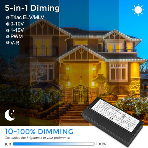 Image of 24V 200W Dimmable LED Driver, 5-in-1 Triac /ELV /MLV /0-10V /1-10V /PWM /V-R Dimming AC to DC Power Supply, IP67 Waterproof LED Transformer, UL Listed, Compatible with Lutron & Leviton Dimmer