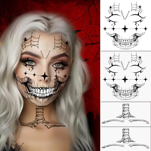 Dia das Bruxas tatuagem rosto Halloween maquilhagem senhoras adultos crianças Halloween rosto tatuagem maquilhagem esqueleto vampiro tatuagens Halloween Evil Smile tatuagem autocolantes pele