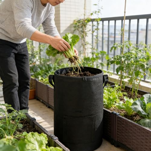 Grand sac à compost noir en feutre robuste de qualité supérieure pour extérieur - 4