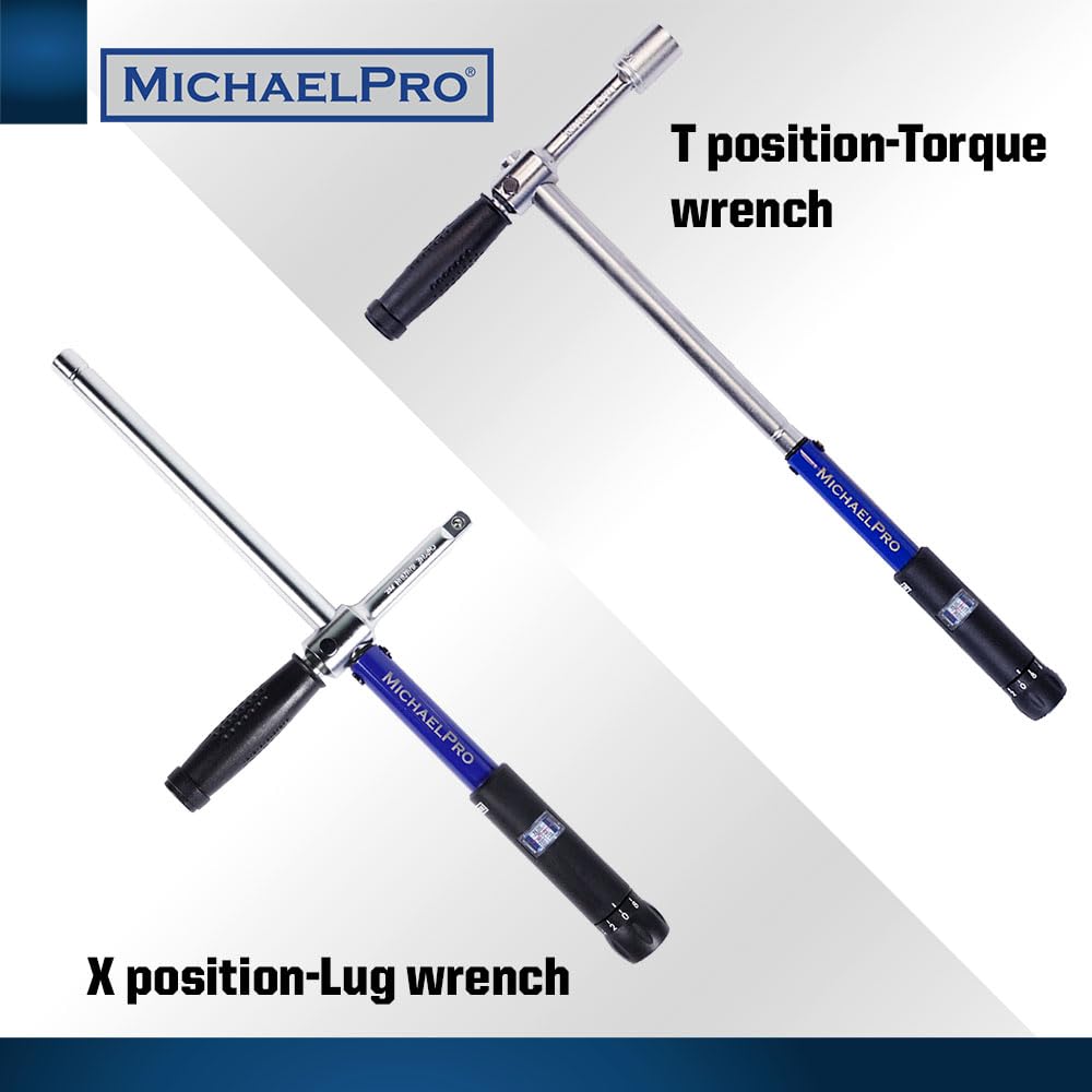 MichaelPro MP001002 Llave de torque Click Through - Llave de torque de 1/2 pulgadas con 3 enchufes (11/16", 3/4", 13/16"/17-19-21 mm) con ajuste micrométrico Precise - 2 en 1 con llave de Lug para