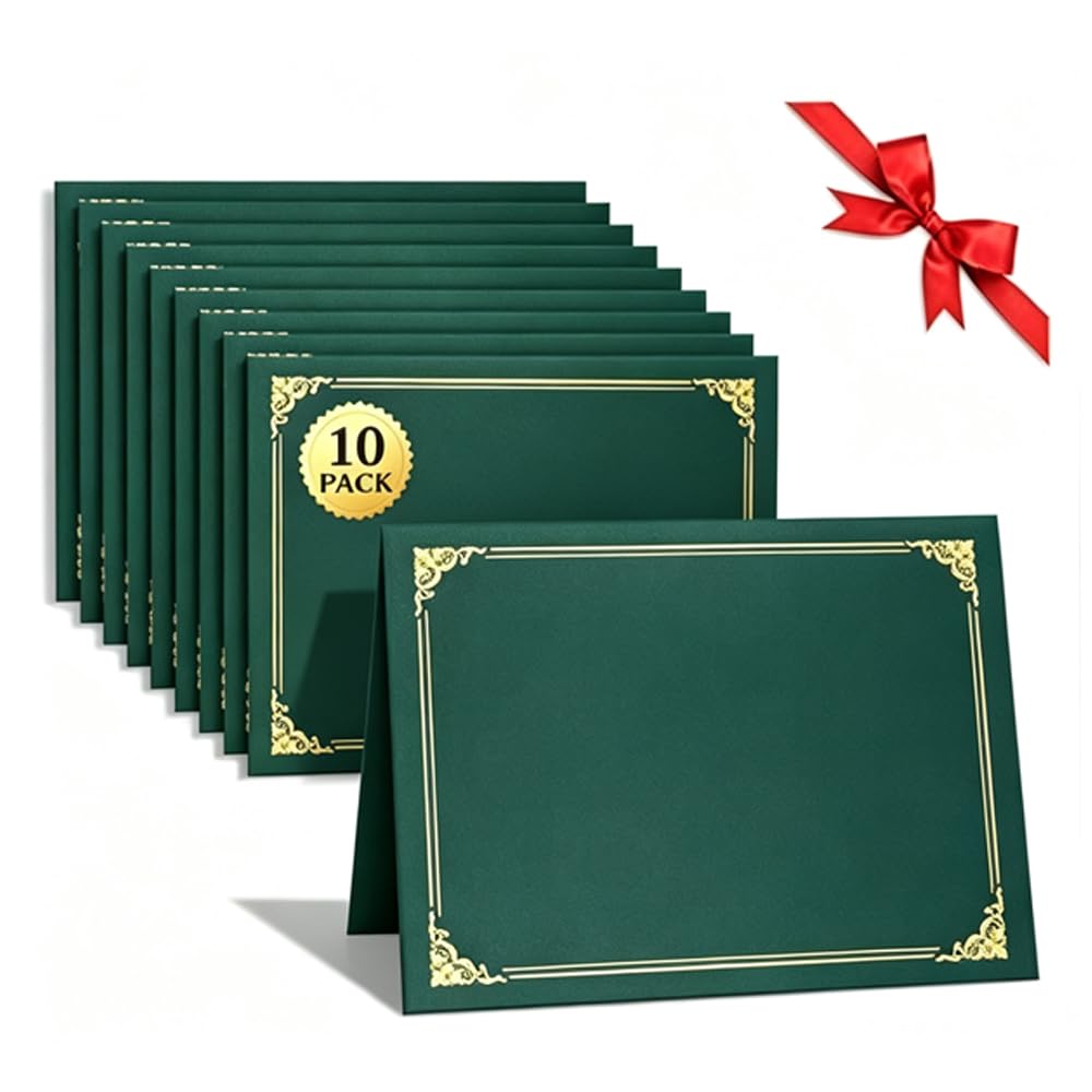 Oaygat 10 pcs A4 Certificate Holders Diploma Cover Tri-Fold Paper Certificate Holder with Gold Foil Citizenship and Marriage Recognition Folders Gold Border Graduation Diploma Holder — image 1