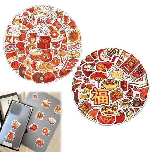 Pegatinas de la Festividad China,140 Piezas Pegatinas Decorativa para Año Nuevo Chino,Etiquetas Adhesivas Rojas para Sobres,Cortadas Decalcomanías para Portátiles para Tarjetas Cajas Tarjetas Botellas