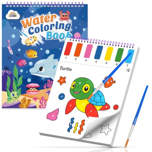 ZMLM Dipingi con Libro da Colorare ad Acqua per Bambini Piccoli, Libro di Pittura ad Acquerello con Pennello, Libro Magico da Colorare Acqua per Bambini 3 4 5 6 7 8 Anni - Animali Marini