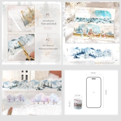 Image of 6 Rolls Winter PET Washi Tape,Nature Landscape Tape Stickers for Journaling Supplies,Scrapbooking,Junk Journal,Journaling,DIY Arts Crafts,Notebook,Phone Case,Cups(Winter)