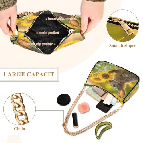 Shoulder Bags for Women Rabbit Sunflower Tote HandBag Shoulder Bags purse with Chain Zipper Closure4