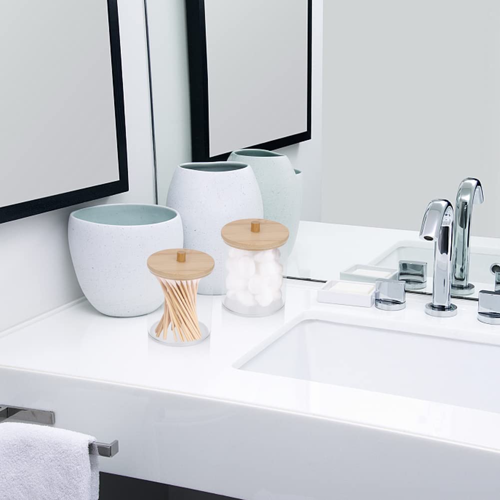 3 Porta Cotton Fioc In Acrilico Con Coperchio Bambù - Contenitori Per Bagno, Trasparenti E Decorativi - Foto 10