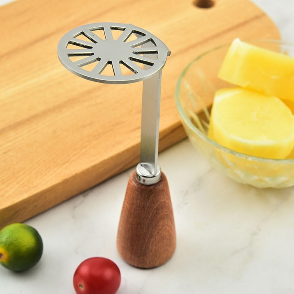 Presse-purée solide et efficace avec poignée en bois, parfait pour écraser les pommes de terre et les patates douces