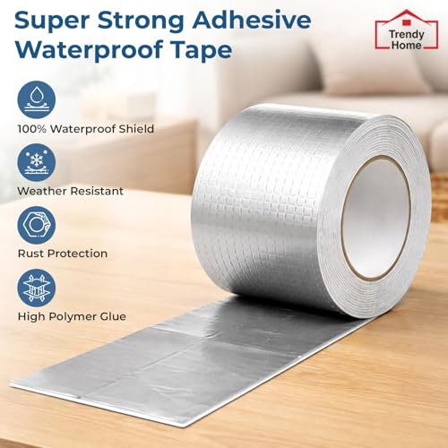 Image of Trendy Home Super Strong Waterproof Adhesive Tape for Roof Leakage Repair | Aluminium Butyl Rubber Sealant Tape for Pipe, Tank, Window, 4 inch, 5 Mtr