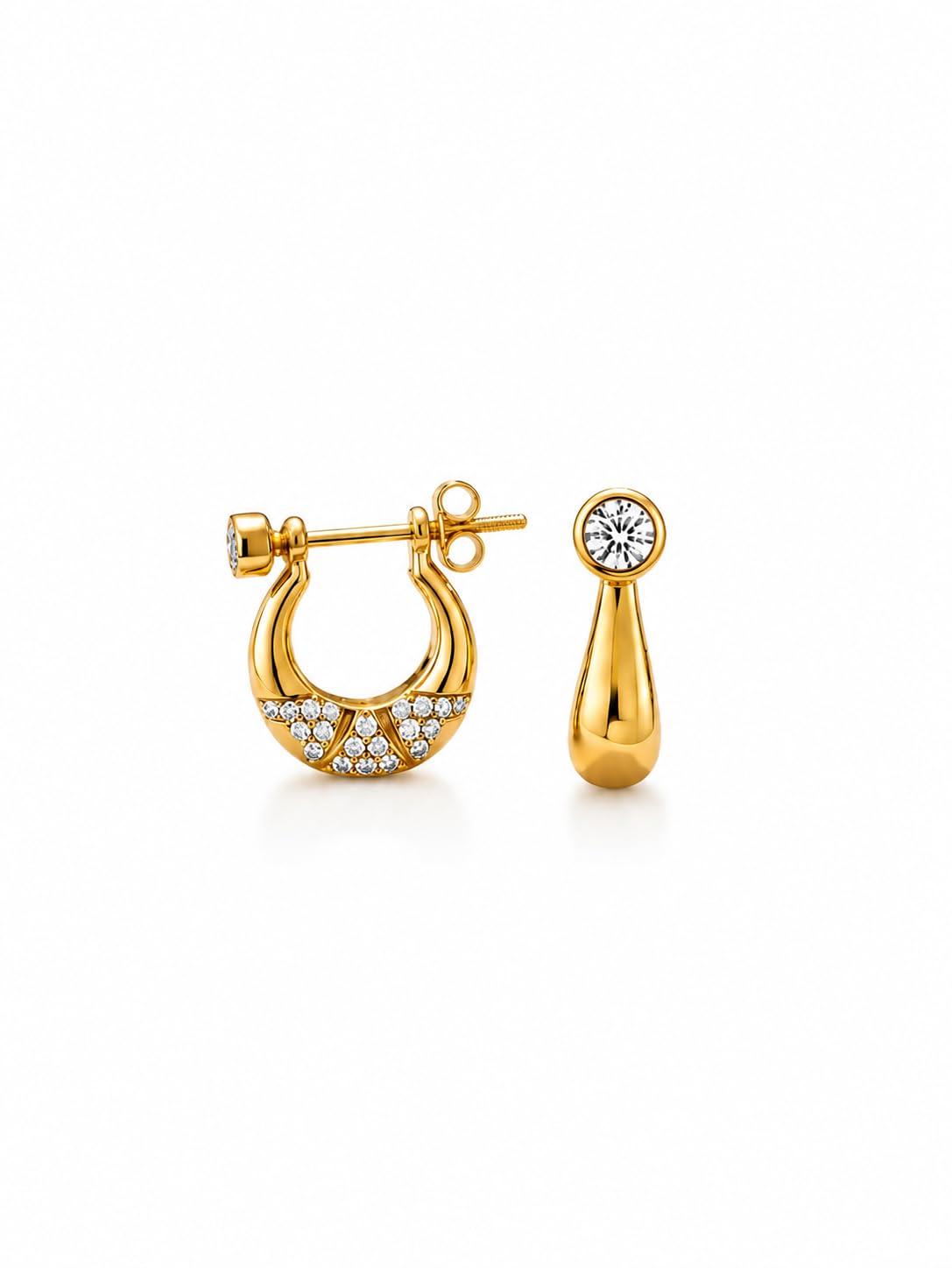 AVYLUXE Gold Plated Brass Hoop Stud Earrings for Men, American Diamond Bezel Set, U-Shaped Minimal Style, 2.4 x 1.4 cm, 1 Pair - B015-image-19
